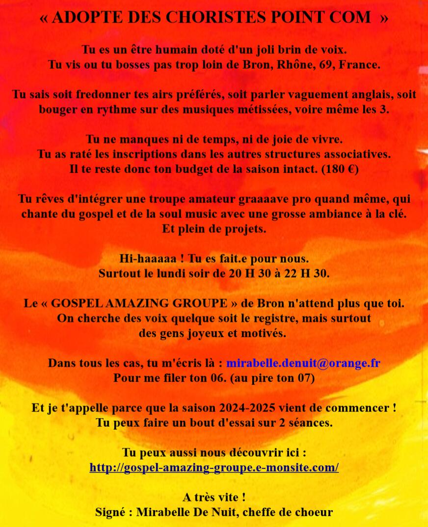 Recrutement choristes gospel 24 25